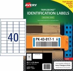 LABEL AVERY LASER L6140 TRIPLEBOND 45.7X25.4MM 40UP PK10