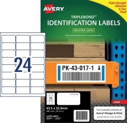 LABEL AVERY LASER L6141 TRIPLEBOND 63.5X33.9MM 24UP PK10