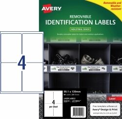 LABEL AVERY LASER L4774REV H/DUTY 99.1X139MM REMOVABLE 4UP PK20