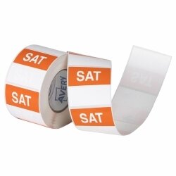 LABEL AVERY 40X40MM SATURDAY REMOVABLE ORANGE/WHITE 500/ROLL