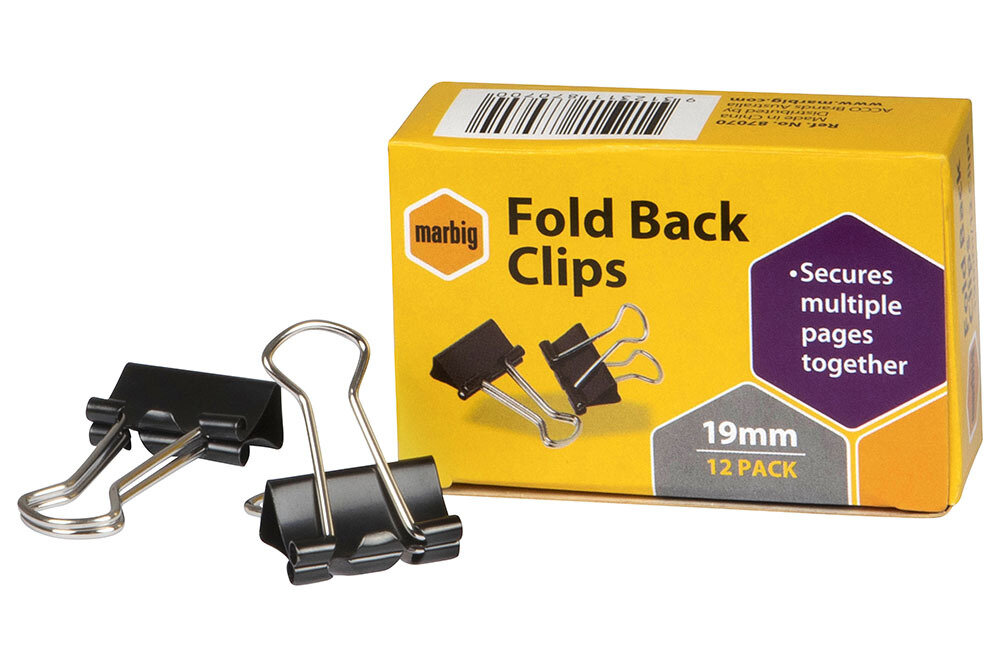 FOLDBACK CLIPS MARBIG 19MM BLACK BX12