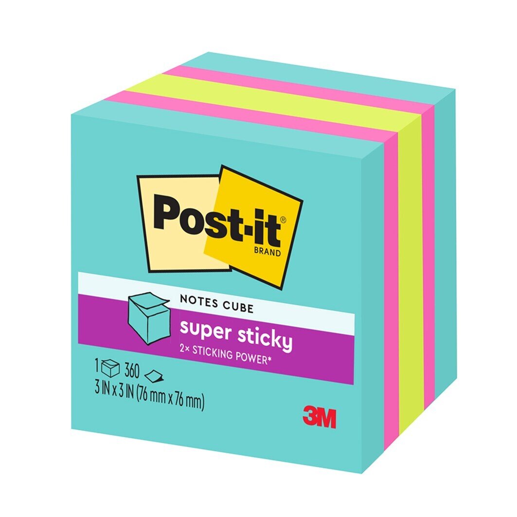 NOTES SUPER STICKY POST-IT 76X76MM CUBE 2027-SSAFG AQUA MIX 360SHT