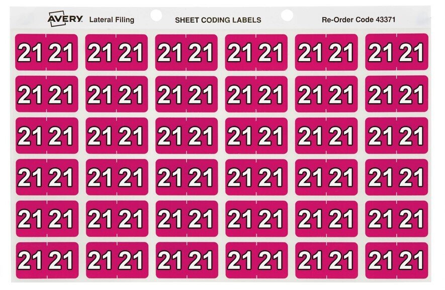 SP- LABELS COLOUR CODING AVERY 25X38MM 21 SIDE TAB MAGENTA PK180