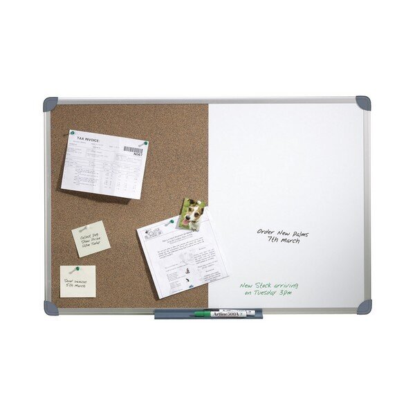 WHITEBOARD QUARTET 600X900MM PENRITE COMBO WHITE/CORK ALUMINIUM FRAME