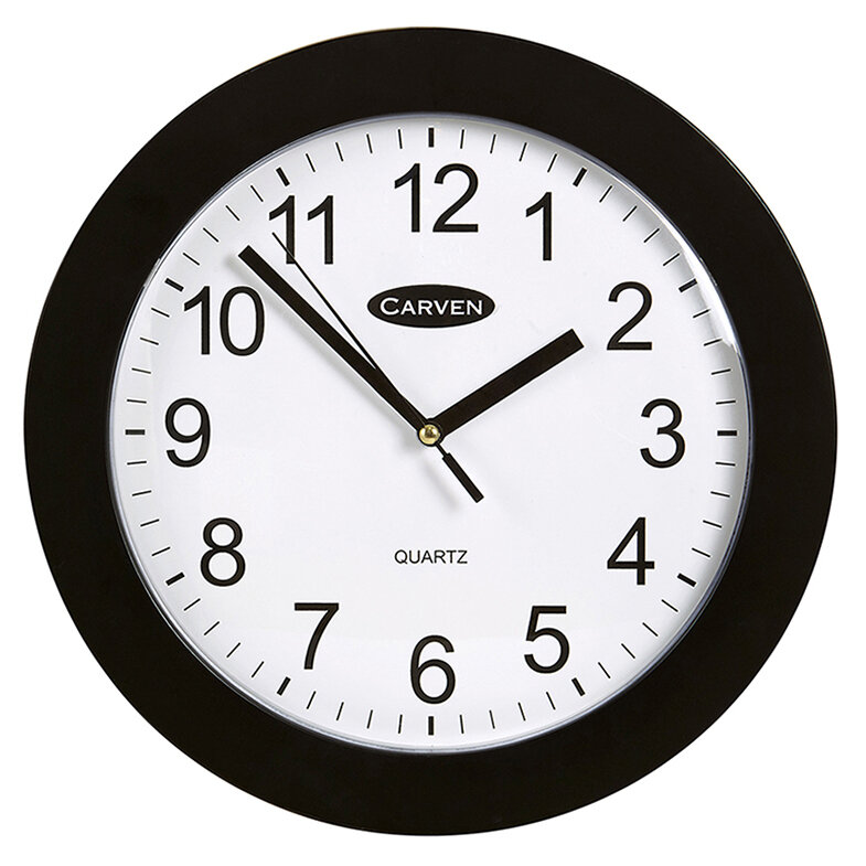 SP- WALL CLOCK CARVEN 250MM PLASTIC FRAME BLACK
