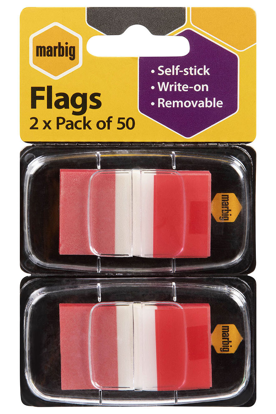 SP- FLAGS MARBIG 25 X 44MM POP-UP 2 X 50 TRANSPARENT RED