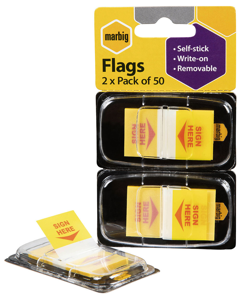 SP- FLAGS MARBIG 25 X 44MM POP-UP 2 X 50 SIGN HERE