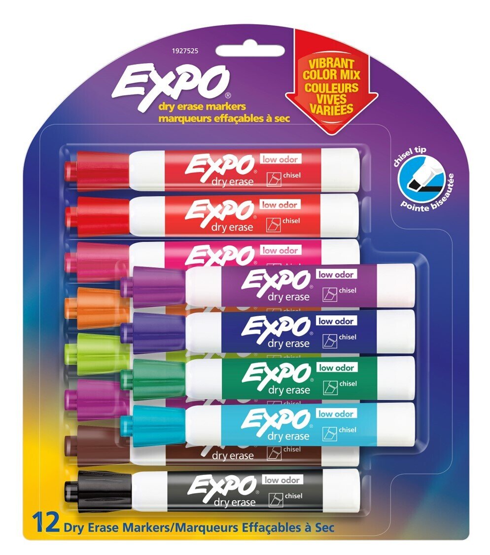 MARKER EXPO WHITEBOARD LOW ODOR NEW VIBRANT COLORS ASSORTED PK12