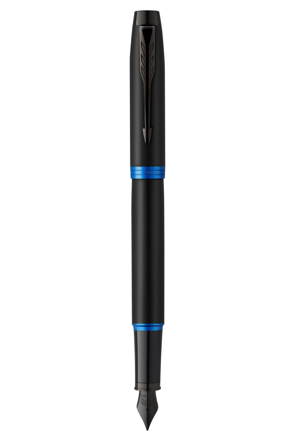 PEN PARKER IM V/RING SATIN BLK LACQUER WITH MARINE BLU ACCENTS FOUNTAIN MED