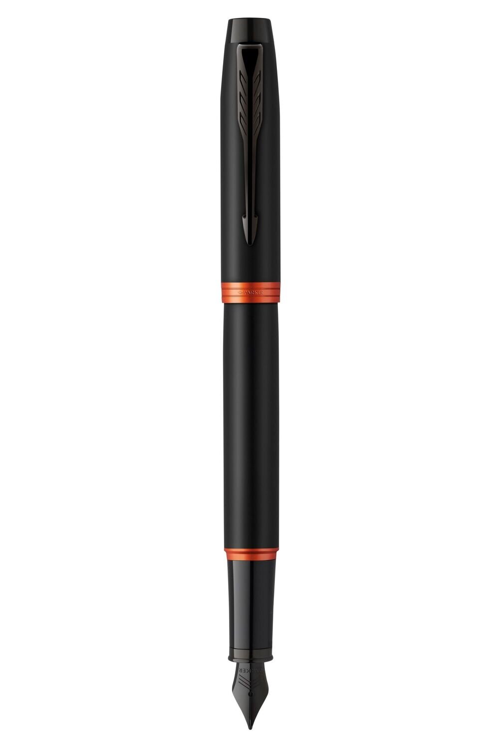 PEN PARKER IM V/RING SATIN BLK LACQUER WITH FLAME ORA ACCENTS FOUNTAIN MED