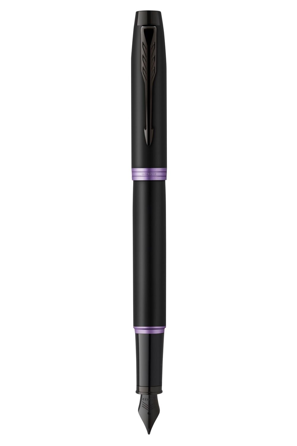 PEN PARKER IM V/RING SATIN BLK LACQUER W/ AMETHYST PURP ACCENTS FOUNTAIN M