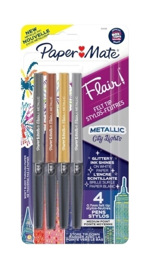 SP- PEN FINELINER PAPERMATE FLAIR MED CARDED METALLIC PK4