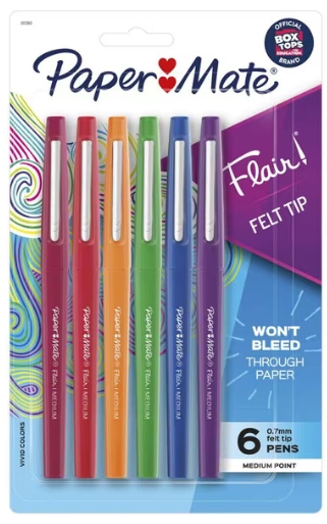 SP- PEN FINELINER PAPERMATE FLAIR MED CARDED PASTEL PK6