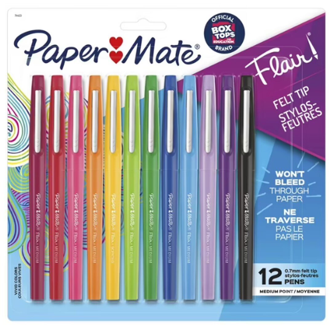 SP- PEN FINELINER PAPERMATE FLAIR MED CARDED FASHION PK12