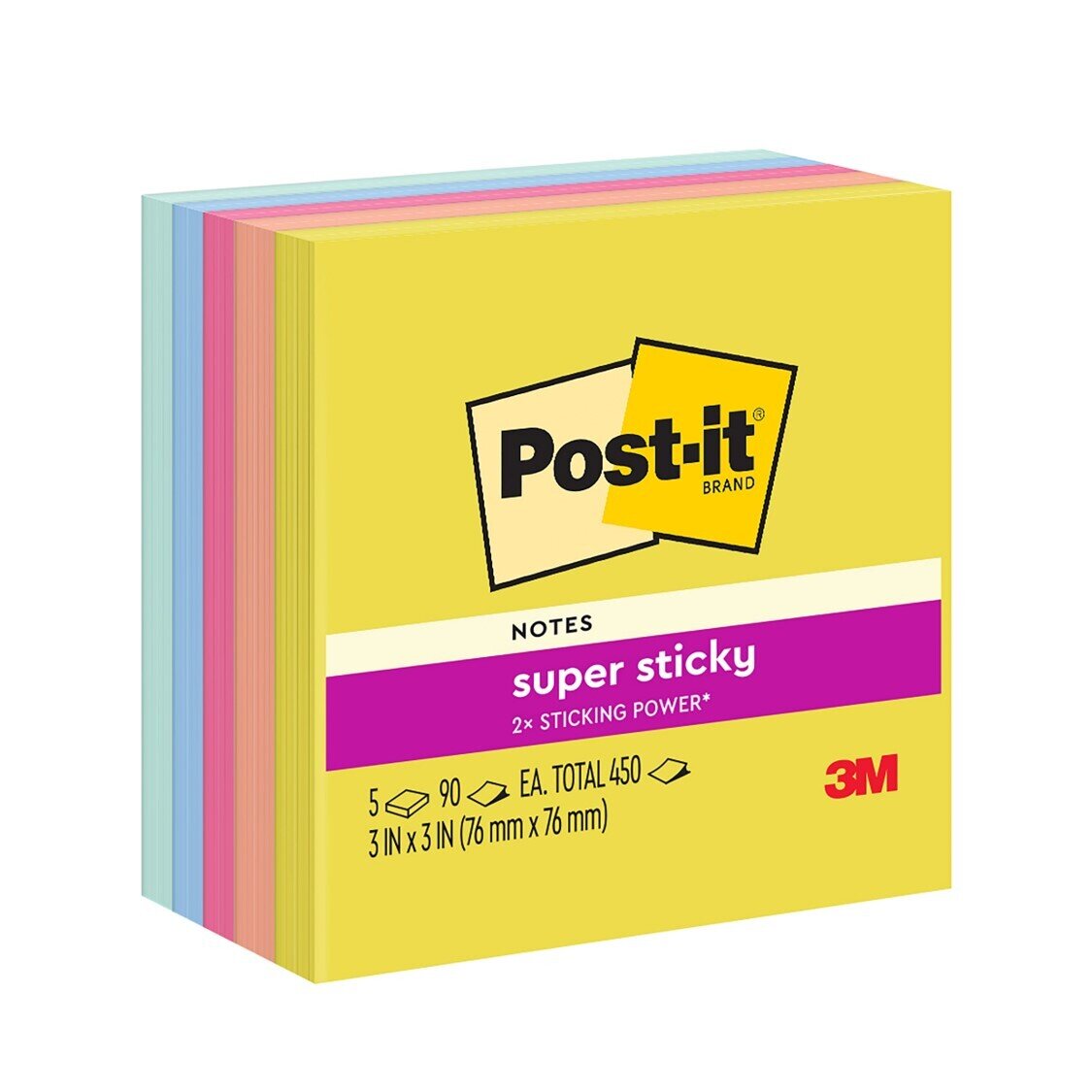 NOTES SUPER STICKY POST-IT 76X76 654-5SSJOY  SUMMER JOY     450 SHT