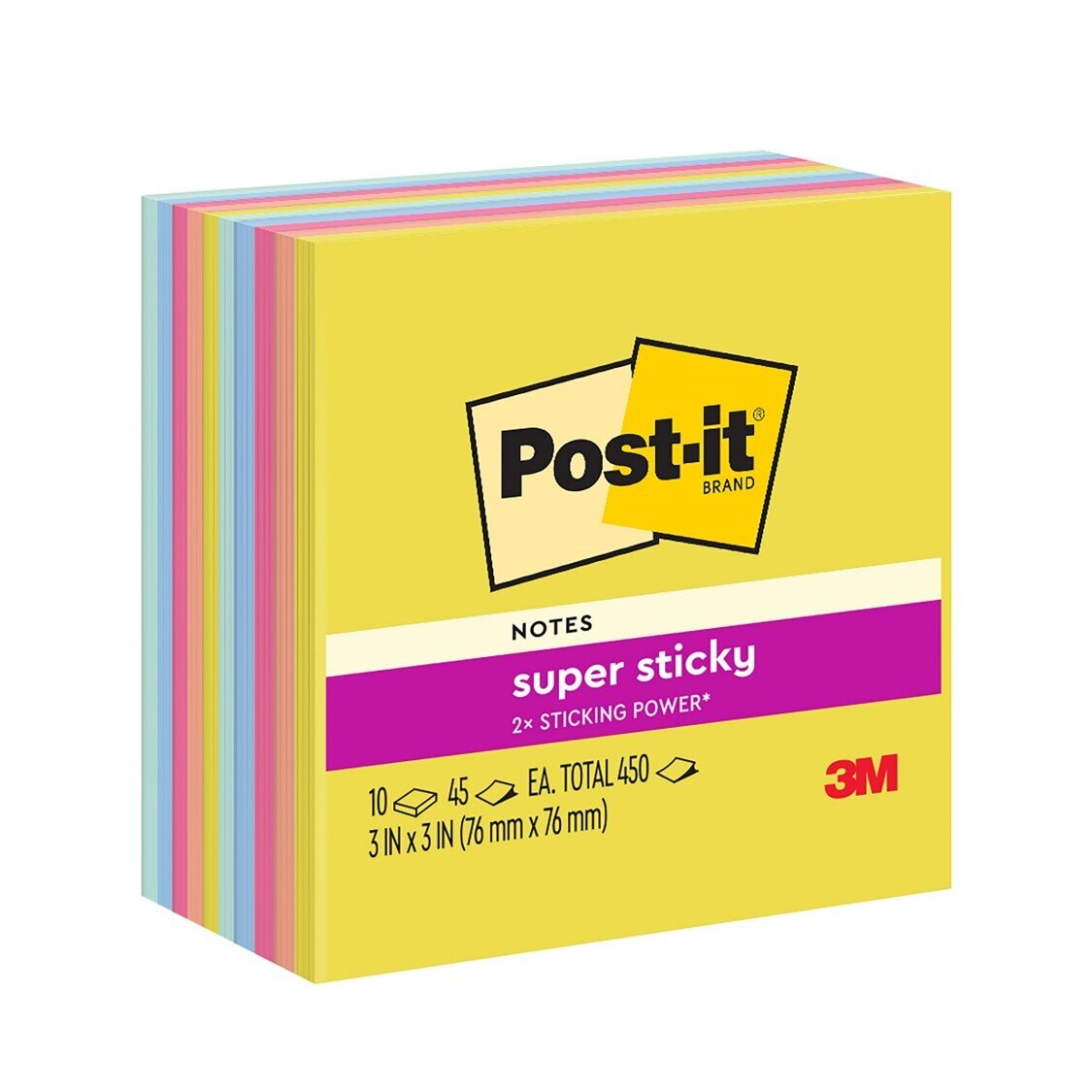 NOTES SUPER STICKY POST-IT 76X76 654-10SSJOY  SUMMER JOY     450 SHT