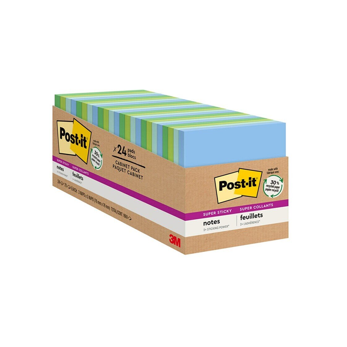 NOTES SUPER STICKY POST-IT 76X76 SPECIALTY 654-24SST-CP OASIS 24 PADS