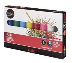 MARKER UNI POSCA PC8K CHISEL ASST COLOURS BX8