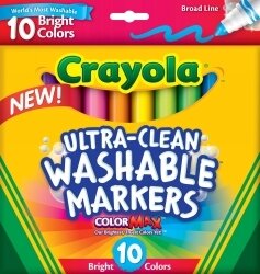 MARKER CRAYOLA ULTRA CLEAN WASHABLE BROADLINE BRIGHT COLOURS PK10