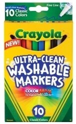 MARKER CRAYOLA ULTRA CLEAN WASHABLE FINELINE CLASSIC COLOURS PK10