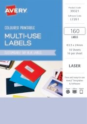 LABEL AVERY 63.5X24 RECTANGULAR LASER 16UP SKY BLUE PK160
