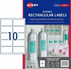 SP- LABELS AVERY L7148 DURABLE RECTANGLE GLOSSY WHITE 10UP 10 SHTS