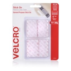 VELCRO 25X50MM STICK ON HOOK & LOOP TAPE WHITE PK6