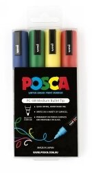 MARKER UNI POSCA 2.5MM TIP PC5M ASST COLOURS PK4