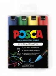 MARKER UNI POSCA 8MM TIP PC8K ASST COLOURS PK4