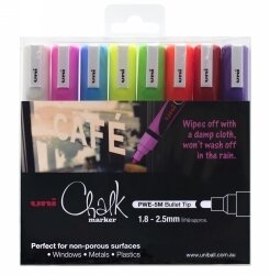 MARKER CHALK UNI 1.8MM-2.5MM PWE5M BULLET TIP ASST PK8