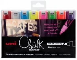 MARKER CHALK UNI 8.0MM PWE8K CHISEL TIP ASST PK8