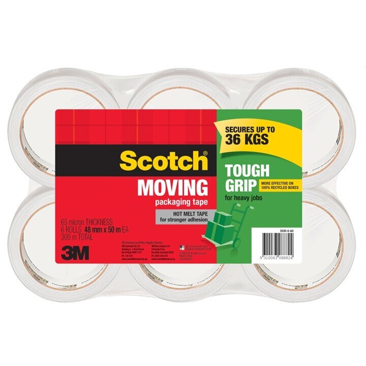 TAPE PACKAGING SCOTCH 48MMX50M 3500-6-AU TOUGH GRIP MOVING PK6