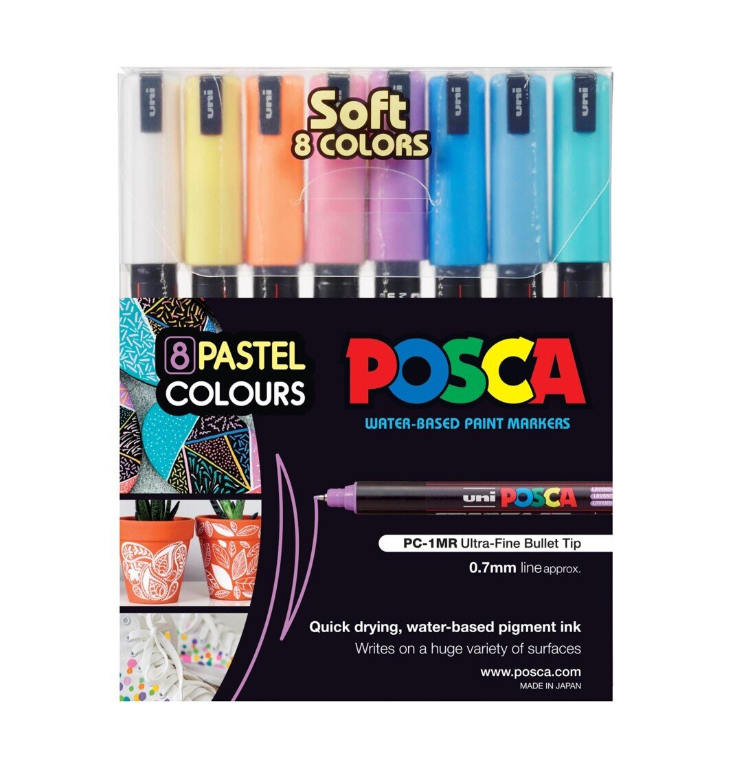 MARKER UNI POSCA PC1MR N/POINT SOFT COLOURS ASSTD WLT8