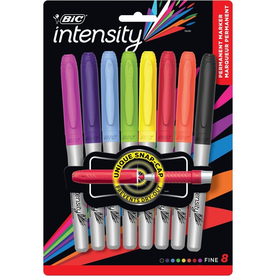 PERMANENT MARKER BIC INTENSITY 1.1MM FINE TIP ASSORTED COLOURSPG PK8
