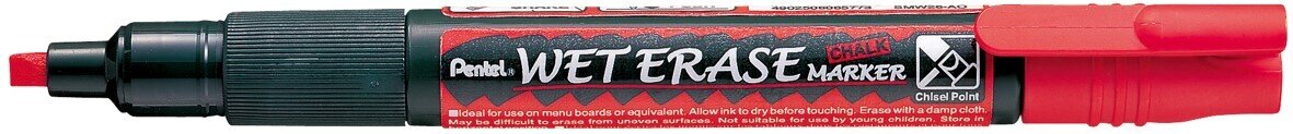 MARKER PENTEL 3.0MM LIQUID CHALK WET ERASE REVERSIBLE NIB RED