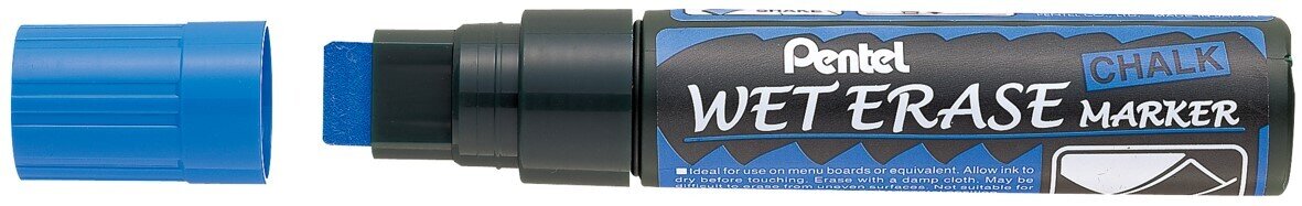 SP- MARKER PENTEL 10.0-15.0MM LIQUID CHALK WET ERASE BROAD CHISEL TIP BLUE