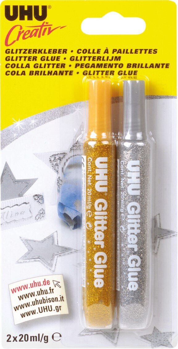 GLITTER GLUE PEN UHU 20ML GOLD & SILVER