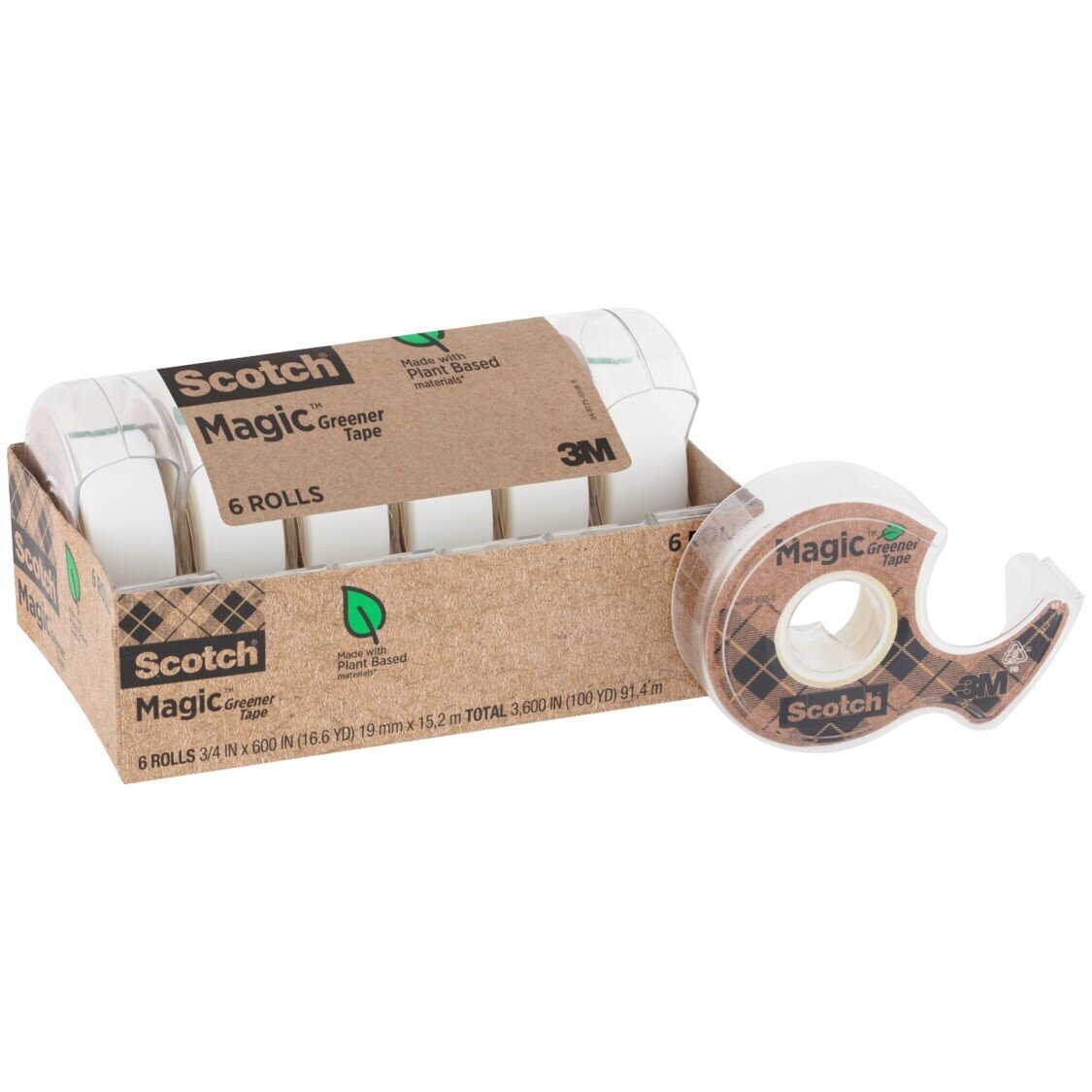 TAPE SCOTCH 6123 19MM X 15.2M GREENER DISPENSER CLEAR PK6