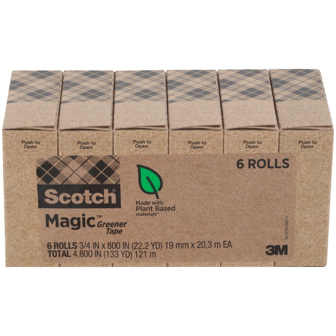 TAPE SCOTCH 6123 19MM X 20.32 GREENER BOXED CLEAR PK6