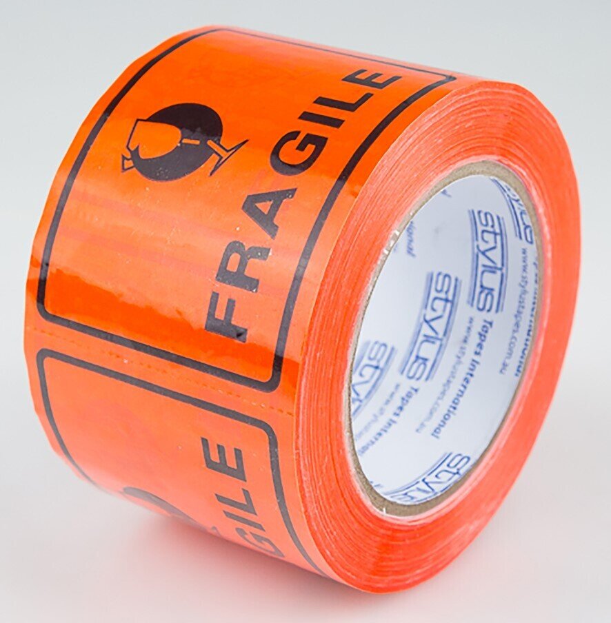 SP- LABELTAPE STYLUS 75MM X 50M FRAGILE BLACK/ORANGE PK2