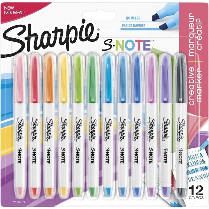 SP- MARKER SHARPIE S-NOTE CHISEL TIP ASST PK12