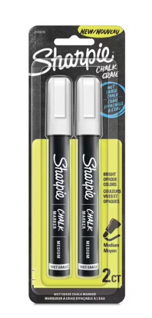 SP- MARKER CHALK SHARPIE WET ERASE CARDED WHITE PK2