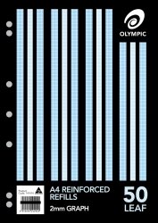 LOOSE LEAF REINFORCED REFILLS OLYMPIC A4 2MM GRAPH PK50