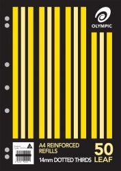 SP - LOOSE LEAF REINFORCED REFILLS OLYMPIC A4 DOTTED THIRDS 14MM PK50
