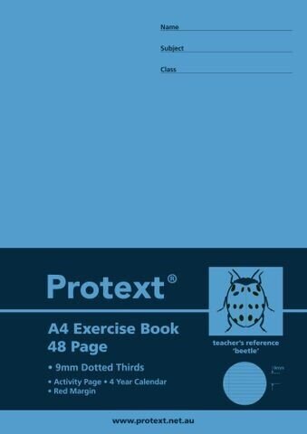 EXERCISE BOOK PROTEXT A4 PP 48PG 9MM DOTTED THIRDS BEETLE