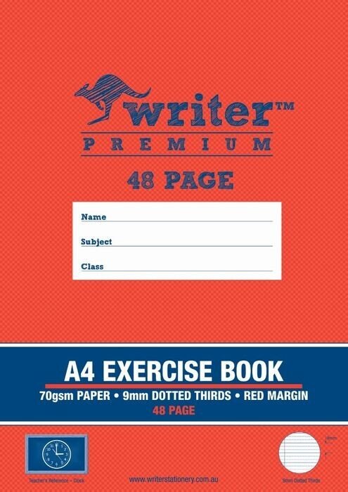 EXERCISE BOOK WRITER PREMIUM A4 48PG 9MM DOTTED THIRDS + MARGIN CLOCK