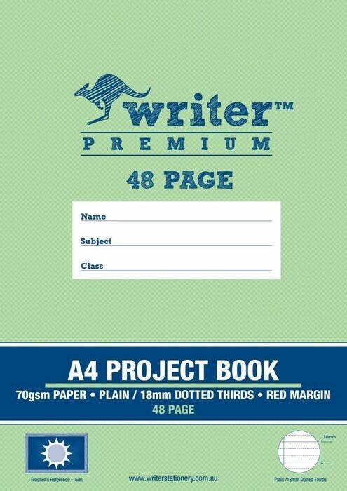 PROJECT BOOK WRITER PREMIUM A4 48PG PLAIN/18MM DOTTED THIRDS SUN