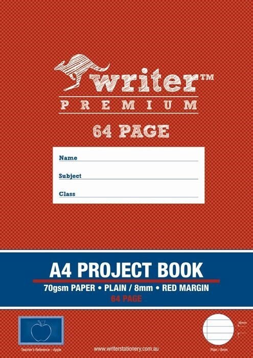 PROJECT BOOK WRITER PREMIUM A4 64PG PLAIN/8MM RULED + MARGIN APPLE