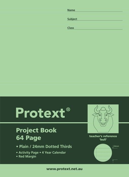 WRITING BOOK PROTEXT 330X245MM PP PLAIN/24MM DOTTED THIRDS 64PG BULL