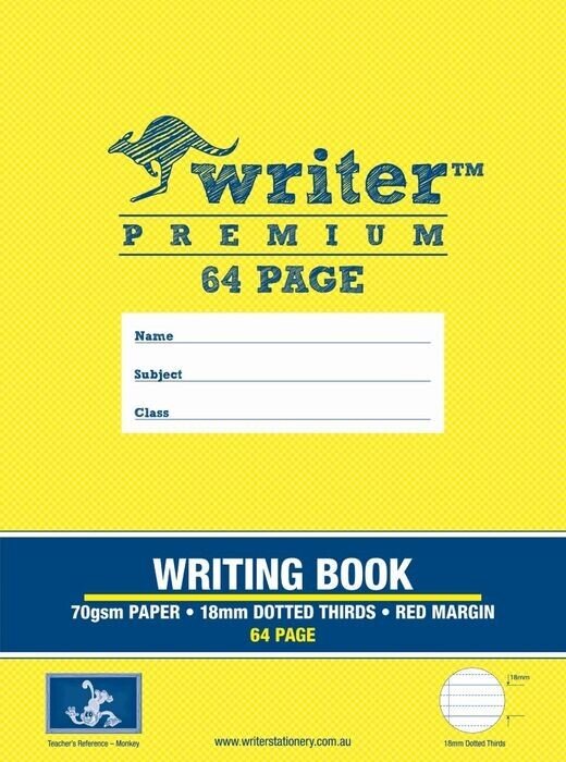 WRITING BOOK WRITER PREM 330X240MM 64PG 18MM DOT THIRDS + MARGIN MONKEY